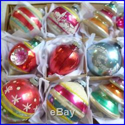 BEST Box 12 Vtg Glass Xmas Ornaments Stencils Mica Glitter Tree Shape