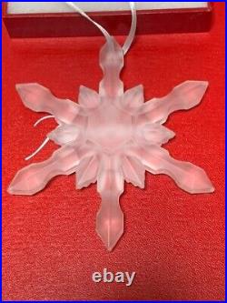 Baccarat Christmas Ornament Snowflake Crystal Clear With Red Box