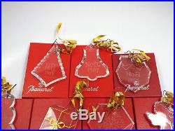 Baccarat Crystal 14 Annual Christmas Noel Ornaments, 1985 & 1987-1999, with boxes