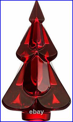 Baccarat Crystal Noel Snowy Christmas Tree Red NEW With RED BOX SET