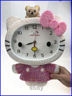 Bling Hello Kitty Bear Crystal Diamond Wall Clock! Best Decoration! Best Gift