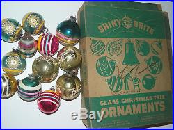 Box 12 Large Vtg Shiny Brite Glass Xmas Ornaments Stencil Striped Double Indent