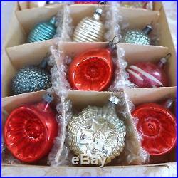 Box 12 Sm Vtg Antique Glass Xmas Ornaments Embossed Star Bumpy Indent Germany