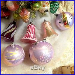Box 12 Vtg Lavender Purple Mica Bells Indent Glitter Glass Xmas Ornaments German