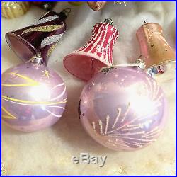 Box 12 Vtg Lavender Purple Mica Bells Indent Glitter Glass Xmas Ornaments German