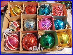 Box 12 Wire Wrapped Mica Embossed Chenille Glass Vtg Xmas Ornaments Finial