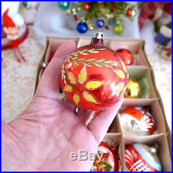 Box 18 Poland Germany Vtg Colorful Indent Glass Xmas Ornament Painted Reflector