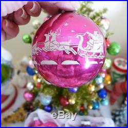 Box 4 Vtg Jumbo Glass Xmas Ornaments Shiny Brite Santa Reindeer Stencil Angel