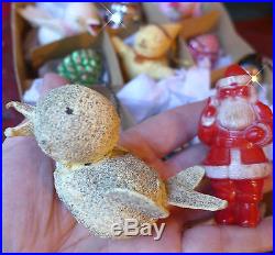 Box Antique Vtg XmasTree Ornaments Paper Mache Birds Glass Santa Snowman Germany