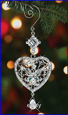 Butterfly in Heart Holiday Christmas Ornament with Crystals