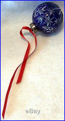 C. 2000 WATERFORD Annual CASED COBALT CRYSTAL BALL Christmas Ornament NOS