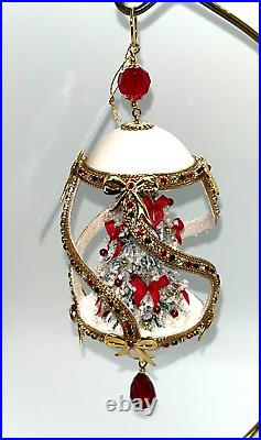 Carved Spiral, Christmas Tree Goose Egg Ornament, Swarovski crystals, signed