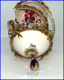 Carved Spiral, Christmas Tree Goose Egg Ornament, Swarovski crystals, signed