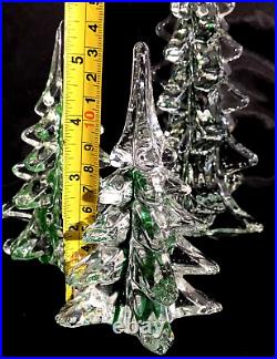 Crystal Christmas Trees GREEN Swirl Murano Style Lot of 4 Size 10.5-5.5 Inch