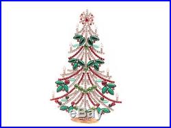 Czech standing glass rhinestone Christmas tree ornament green crystal opaline