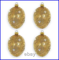 (D) Handmade Gold Glass Ornament Christmas Tree Decoration with Crystals 4-pc