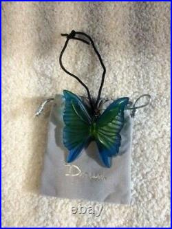 Daum French Crystal Papillon Butterfly Christmas Ornament, Blue withorig. Pouch