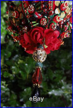 EXQUISITE Christmas Red Roses Crystal Custom Designed Xmas Ornament by Karen
