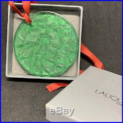 Emerald Green Lalique Crystal 1990 Mistletoe Christmas Tree Ornament BOXED MINT