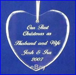 Engraved Personalized Crystal 1st Christmas husband wife Ornament 2014