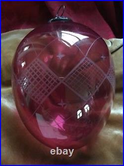 FLAWLESS Glass KUGEL Crystal Cranberry Flash Jumbo 9 CHRISTMAS ORNAMENT BALL