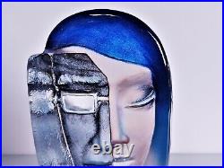 Female Masq Maleras Crystal Studio Art Statue In Blue By Mats Jonasson 18,5 CM