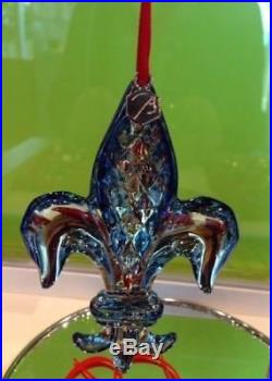 Fleur Lys BLUE Baccarat CHRISTMAS ORNAMENT home crafted clear Crystal world BOX