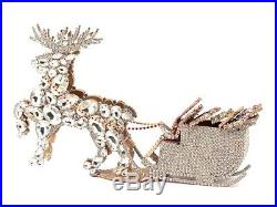 Free standing Czech crystal rhinestone reindeer and sleigh Christmas ornament