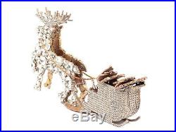 Free standing Czech crystal rhinestone reindeer and sleigh Christmas ornament