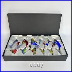 FrontGate Ornaments Set 165508 Glass Birds With Crystals Feathers Christmas 12