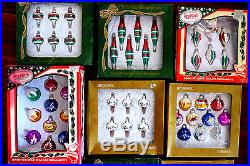 GREAT Huge Lot NEW Vtg Box Feather Tree Mini Glass Xmas Ornaments Indent Santas