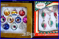 GREAT Huge Lot NEW Vtg Box Feather Tree Mini Glass Xmas Ornaments Indent Santas