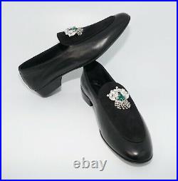 Giuseppe Zanotti Men's Crystal Floral Ornament Leather & Suede Loafer, MSRP $995