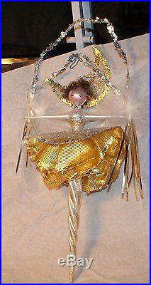Gold moon showgirl Christmas ornament blown glass feather rare Italy