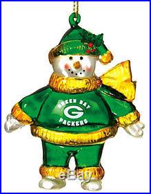 Green Bay Packers Crystal Snowman Christmas Ornament