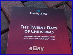 HARVEY LEWIS TWELVE DAYS OF CHRISTMAS SILVER PLATED ORNAMENTS SWAROVSKI CRYSTALS