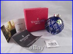 HTF WATERFORD CRYSTAL COBALT Cut-to-Clear Cased BLUE BALL CHRISTMAS ORNAMENT