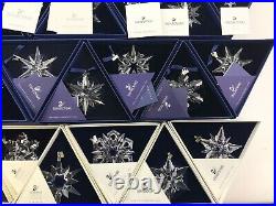 Huge Lot 28 Swarovski Crystal Christmas Snowflake Star Ornaments, Boxes 1990s+