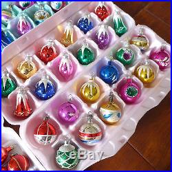 Huge Lot Vtg 110 Feather Tree Mini Mica Indent Glitter Glass Xmas Ornaments box