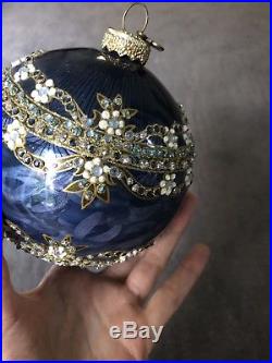 JAY STRONGWATER Blue Christmas Ball Ornament with Swarovski Crystals