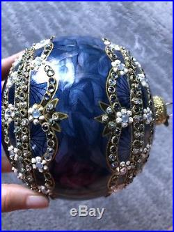 JAY STRONGWATER Blue Christmas Ball Ornament with Swarovski Crystals