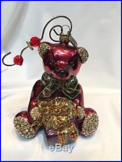 JAY STRONGWATER Red Teddy Bear Christmas Ornament withSwarovski Crystals & Hanger