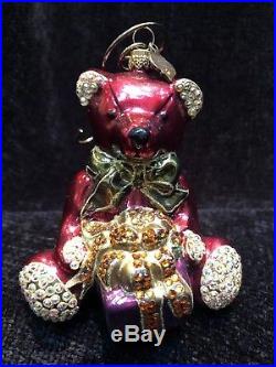JAY STRONGWATER Red Teddy Bear Christmas Ornament withSwarovski Crystals & Hanger