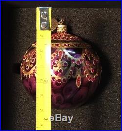 Jay Strongwater 2003 Burgundy Round Swarovski Crystals Glass Christmas Ornament