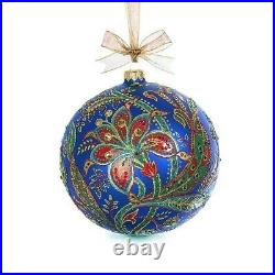 Jay Strongwater 2017 Opulent 6 Glass Ornament Blue Red Gold No Stand New No Box