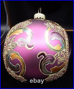 Jay Strongwater 5 1/2 Purple Jeweled Crystal Ball Ornament withbox Neiman 2002