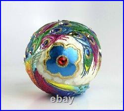 Jay Strongwater 5.5 Unique Vibrant Peacock Glass Ornament New Box