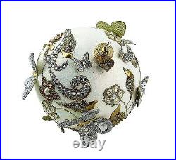 Jay Strongwater Artisan Butterfly Ball 4 Glass Ornament Golden Pearl Stand New
