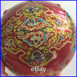 Jay Strongwater Christmas Ornament Glass RED BALL Swarovski Crystals #L7C