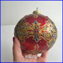 Jay Strongwater Christmas Ornament Glass RED BALL Swarovski Crystals #L7C